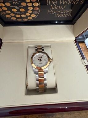 Longines Two-Tone Silver Pink Gold Bracelet Watch with White Dial & Date Window